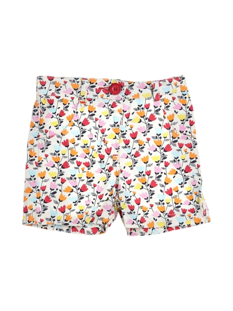 

612 league Girls Off-White Printed Regular Fit Regular Shorts