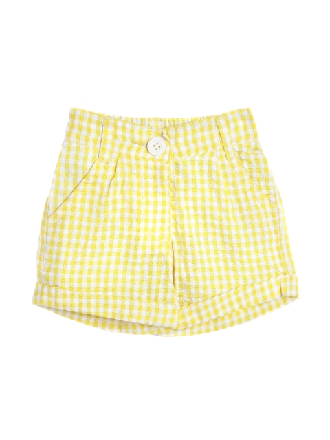 

612 league Girls Yellow Checked Regular Fit Regular Shorts