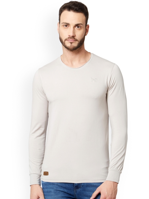 

Maniac Men Beige Solid Round Neck T-shirt