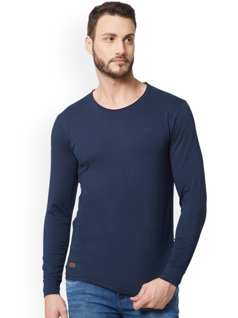 

Maniac Men Navy Blue Solid Round Neck T-shirt
