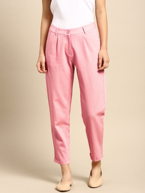 

ether Women Pink Solid Peg Trousers