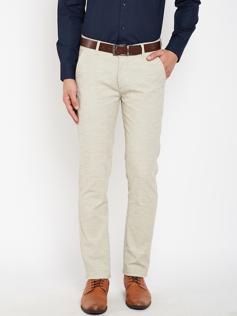 

Hancock Men Beige Slim Fit Self Design Regular Trousers