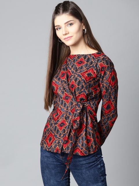 

aasi Women Navy Blue & Red Printed Wrap Top