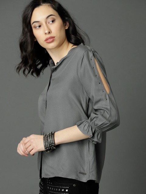 

Roadster Fast and Furious Women Grey Solid Shirt Style Top