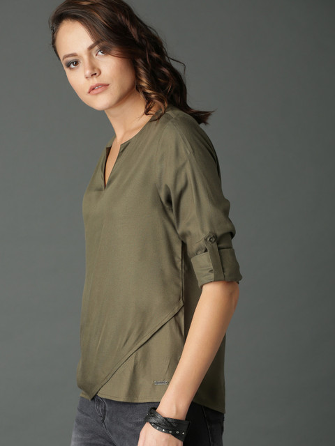 

Roadster Women Olive Green Solid Top
