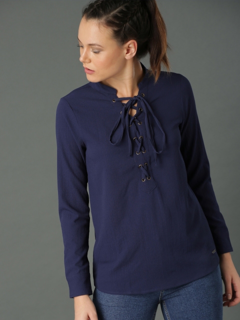 

Roadster Fast and Furious Women Navy Blue Solid Top