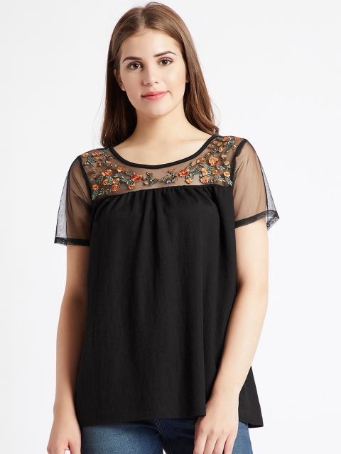

COVER STORY Women Black Printed A-Line Top