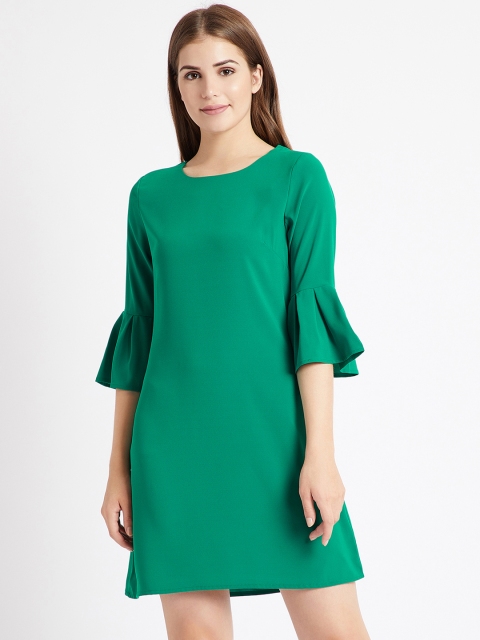 

COVER STORY Women Green Solid A-Line Dress