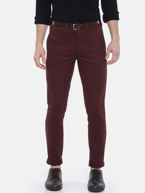 

Jack & Jones Men Burgundy Slim Fit Solid Chinos
