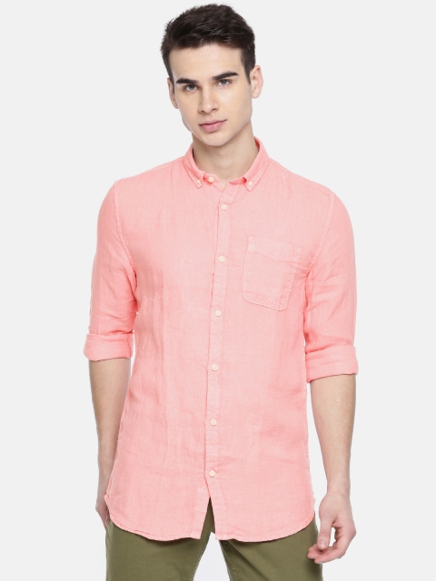 

Jack & Jones Men Pink Slim Fit Solid Linen Casual Shirt