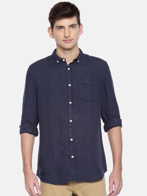 

Jack & Jones Men Navy Slim Fit Solid Casual Linen Shirt, Navy blue