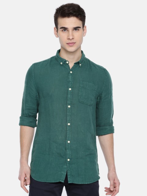 

Jack & Jones Men Green Slim Fit Solid Casual Linen Shirt