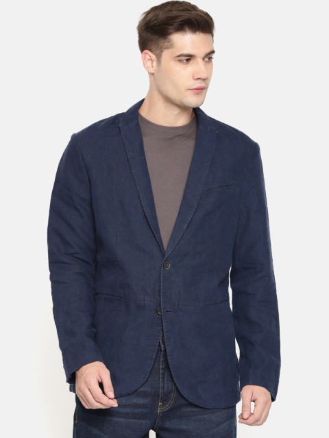 

Jack & Jones Men Soild Navy Blue Slim Fit Single Breasted Smart Casual Blazer