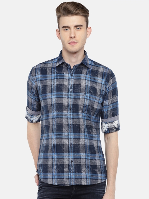 

Easies Men Navy & Grey Slim Fit Checked Casual Shirt, Navy blue