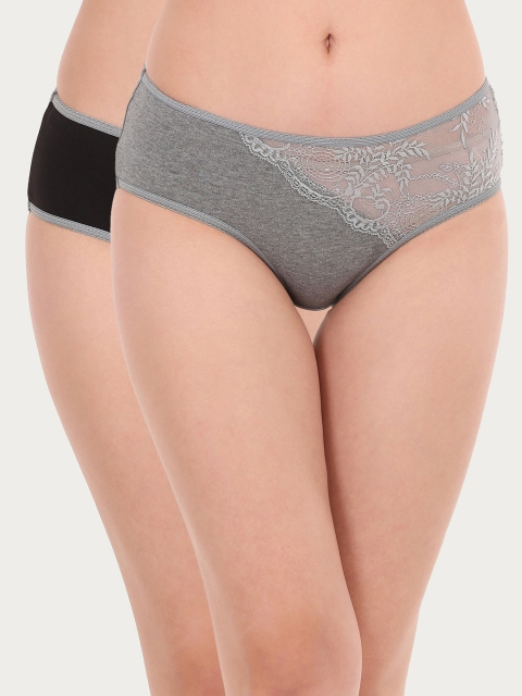 

Clovia Women Pack of 2 Hipster Briefs 7696074, Black