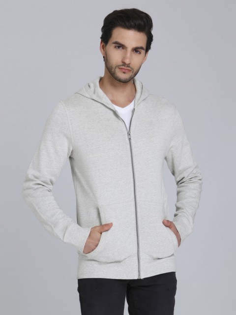 

SELECTED Men Grey Solid Hooded Sweatshirt