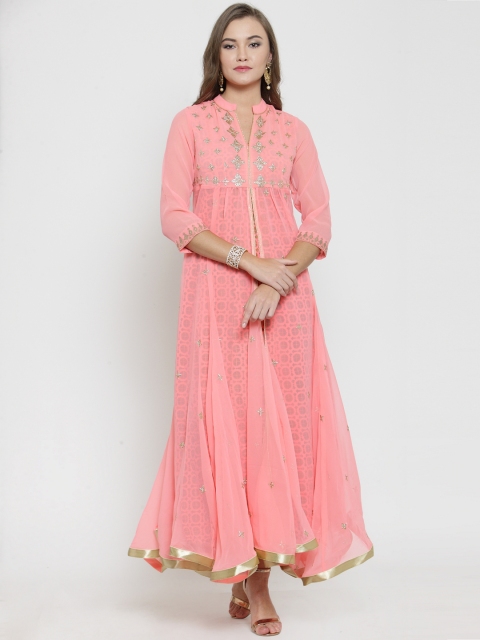 

Laabha Women Peach-Coloured Printed Maxi Dress
