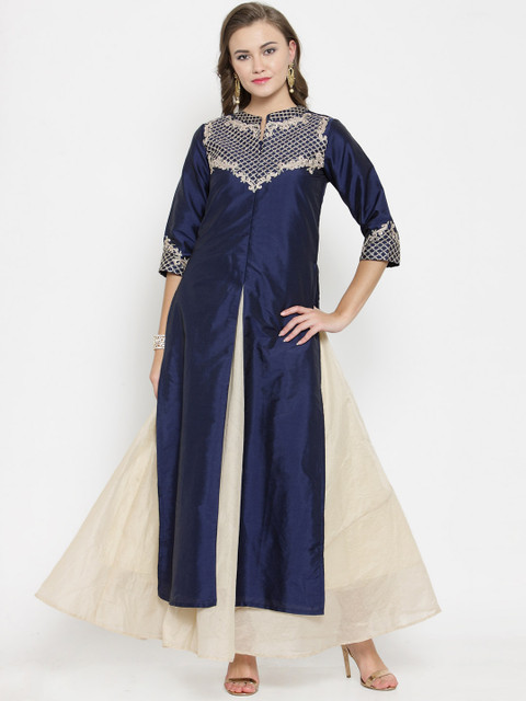 

Laabha Women Navy Blue Colourblocked Maxi Dress