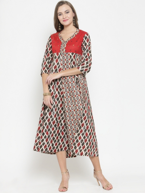 

Laabha Women Multicoloured Printed Empire Dress, Multi