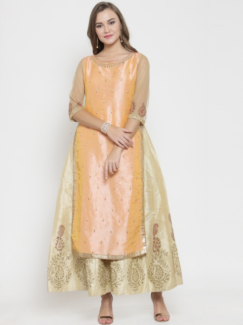 

Laabha Women Peach-Coloured Colourblocked Maxi Dress