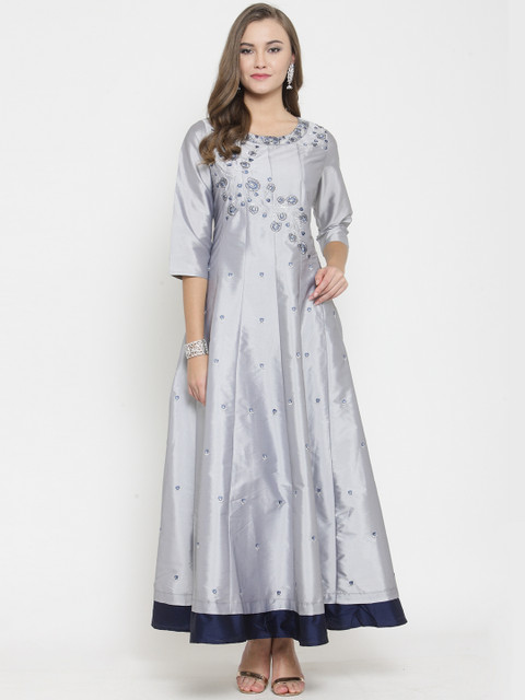 

Laabha Women Silver-Toned Solid Maxi Dress