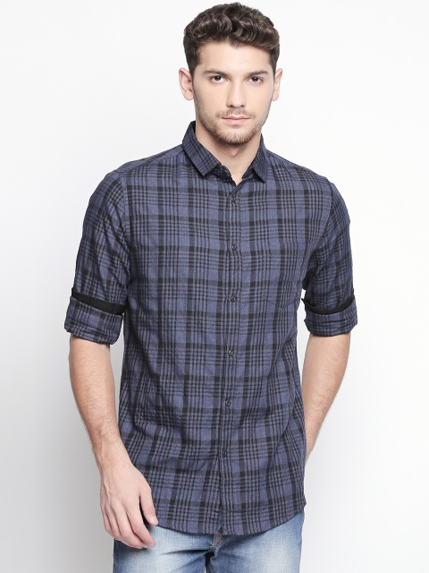 

Dennis Lingo Men Blue Modern Slim Fit Checked Casual Shirt