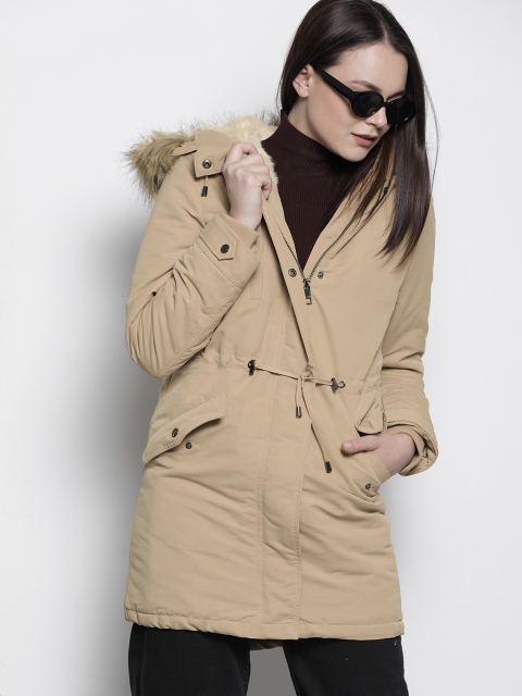 

Marks & Spencer Women Camel Brown Solid Parka Jacket With Faux Fur Lining