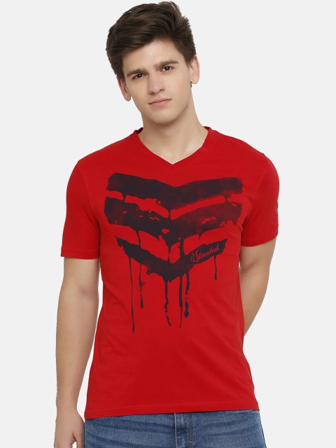 

Steenbok Men Red Printed V-Neck T-shirt