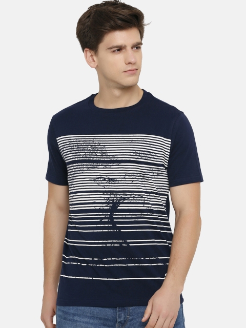

Steenbok Men Navy Blue & White Striped Round Neck T-shirt
