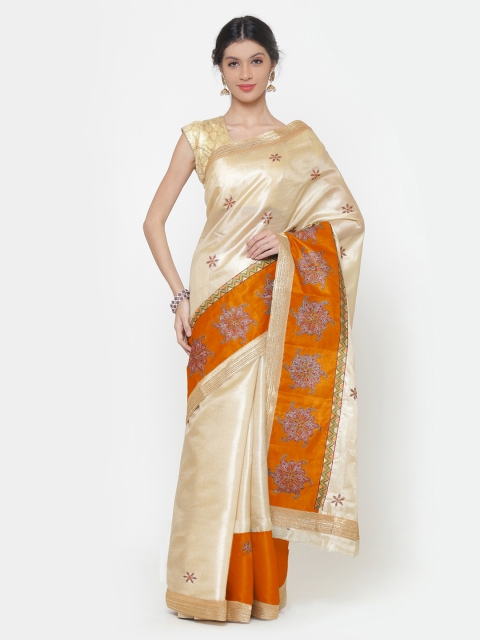 

Chhabra 555 Beige & Mustard Art Silk Embroidered Chanderi Saree