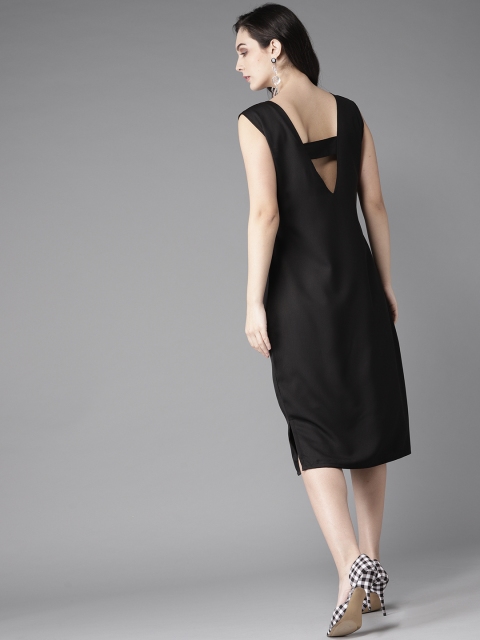 

Moda Rapido Women Black Solid Midi Sheath Dress