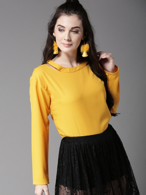 

Moda Rapido Women Yellow Solid Top with Cut-Out