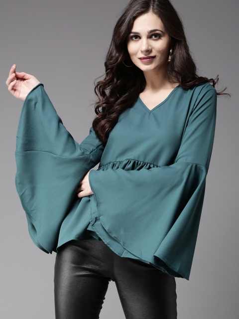 

Moda Rapido Women Green Solid A-Line Top