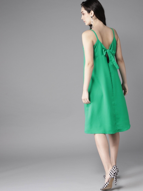 

Moda Rapido Women Green Solid A-Line Dress