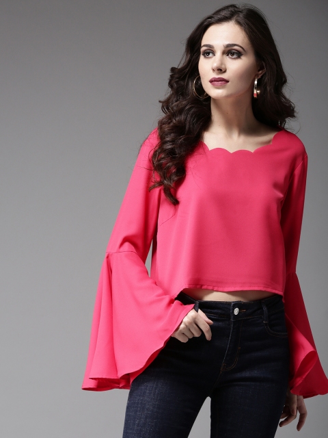 

Moda Rapido Women Pink Solid Crop Top
