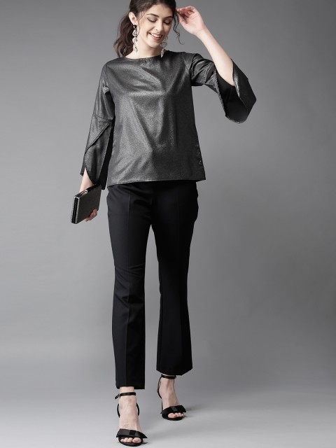 

Moda Rapido Women Charcoal Grey Shimmery Solid Top