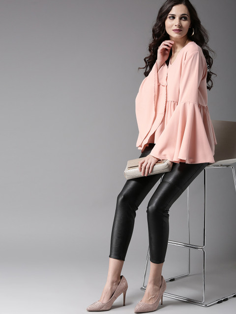 

Moda Rapido Women Peach-Coloured Solid A-Line Top
