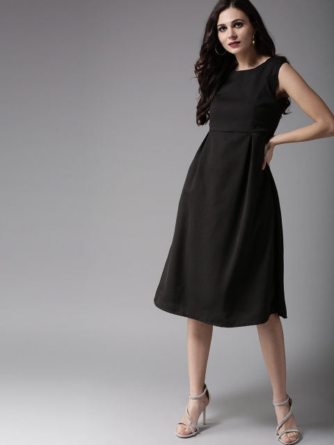

Moda Rapido Women Black Solid Fit and Flare Dress
