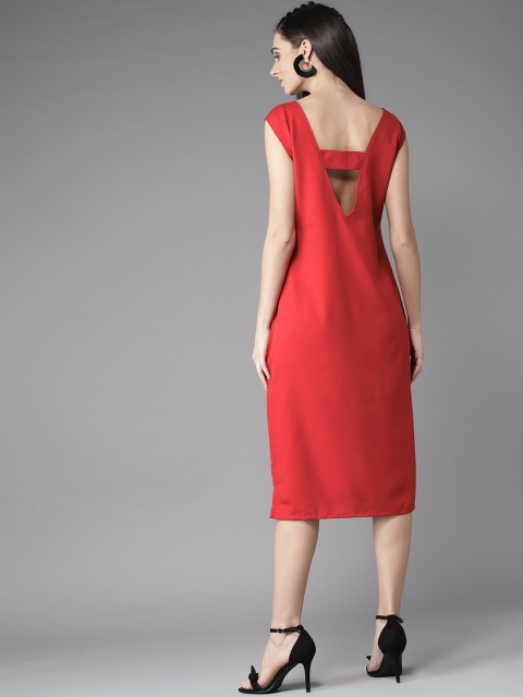 

Moda Rapido Women Red Solid Midi Sheath Dress