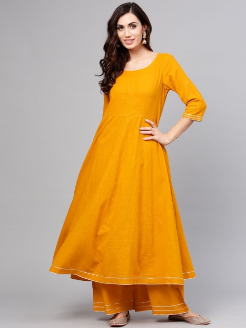 

aasi Women Mustard Yellow Solid Kurta with Palazzos