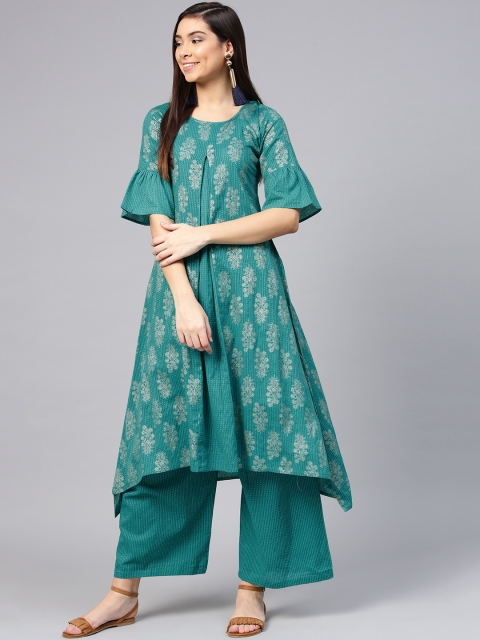 

aasi Women Green Printed Kurta with Palazzos