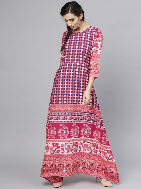 

aasi Women Pink & Purple Printed A-Line Kurta