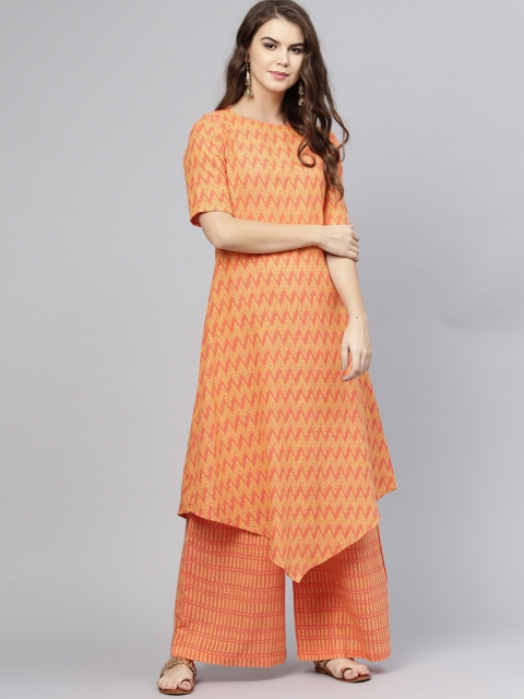 

aasi Women Orange Printed Kurta with Palazzos