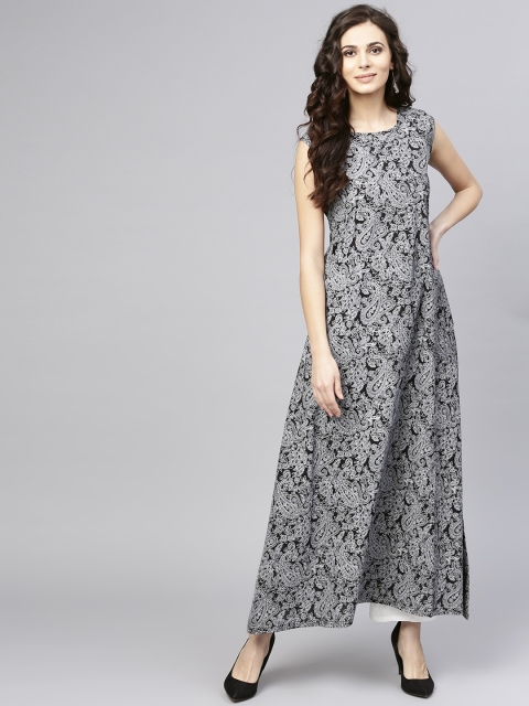 

aasi Women Black & White Printed A-Line Kurta