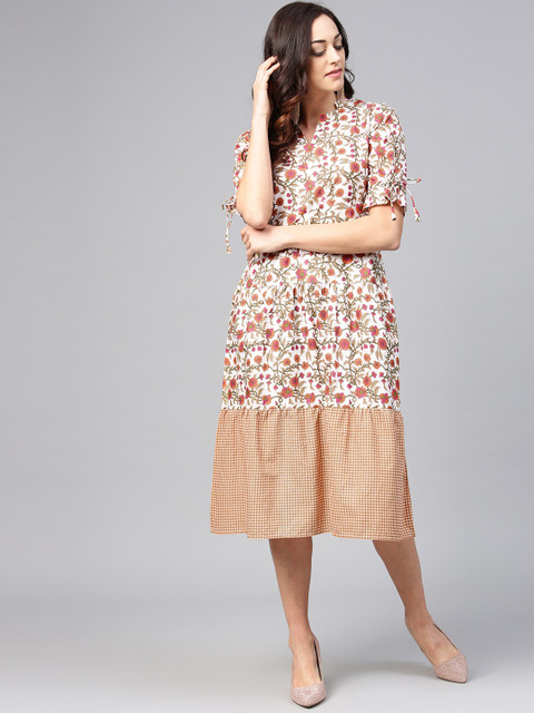 

aasi Women Off-White & Red Printed A-Line Dress