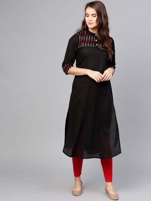 

aasi Women Black Solid Straight Kurta