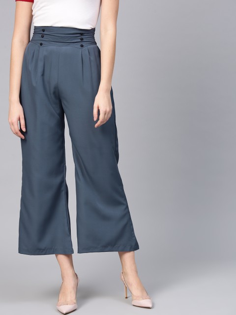 

aasi Women Grey Wide Leg Solid Cropped Palazzos