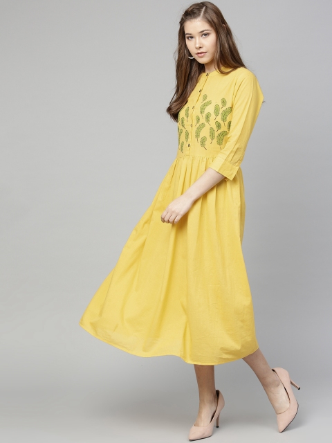 

aasi Women Yellow Solid A-Line Dress