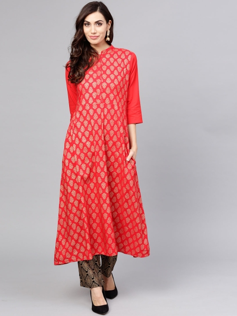 

aasi Women Red & Black Printed Kurta with Trousers