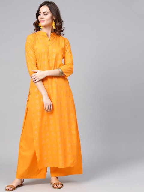 

aasi Women Yellow Printed Kurta with Palazzos